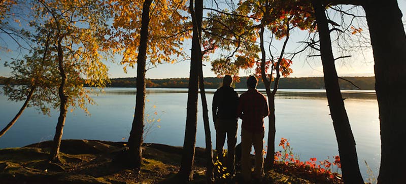 Group of hikers at Black Creek Preserve overlooking the Hudson River, surrounded by lush greenery in Esopus, NY.