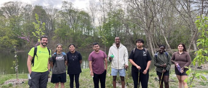 group of teens in nature leadership training