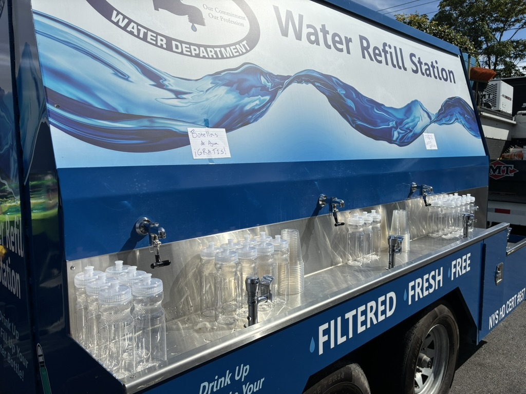 The City of Newburgh Water Department water refill station trailer with free bottles at Clean Water Community Day